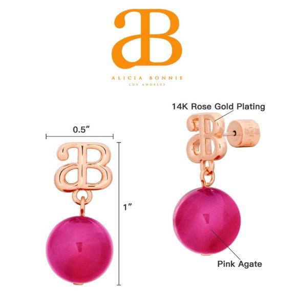 Alicia Bonnie Devotion Rose Gold Pink Agate Earrings - Picture 7 of 13
